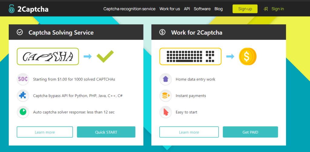 2Captcha registration page