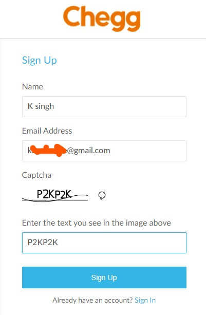 Sign up form chegg